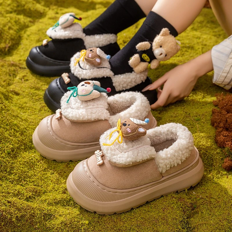 小熊棉鞋女款2025冬季新款卡通青春潮流时尚厚底加绒保暖外穿棉靴
