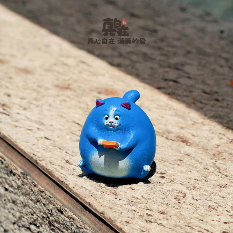 月半猫胖猫蓝猫可爱小猫咪手工蓝猫摆件卡通动物装饰品礼物桌面