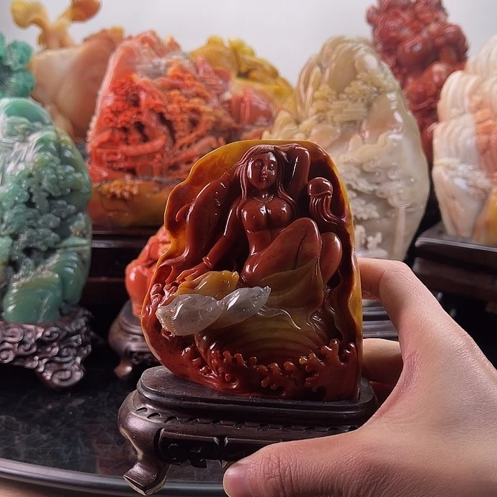 寿山石美人鱼摆件