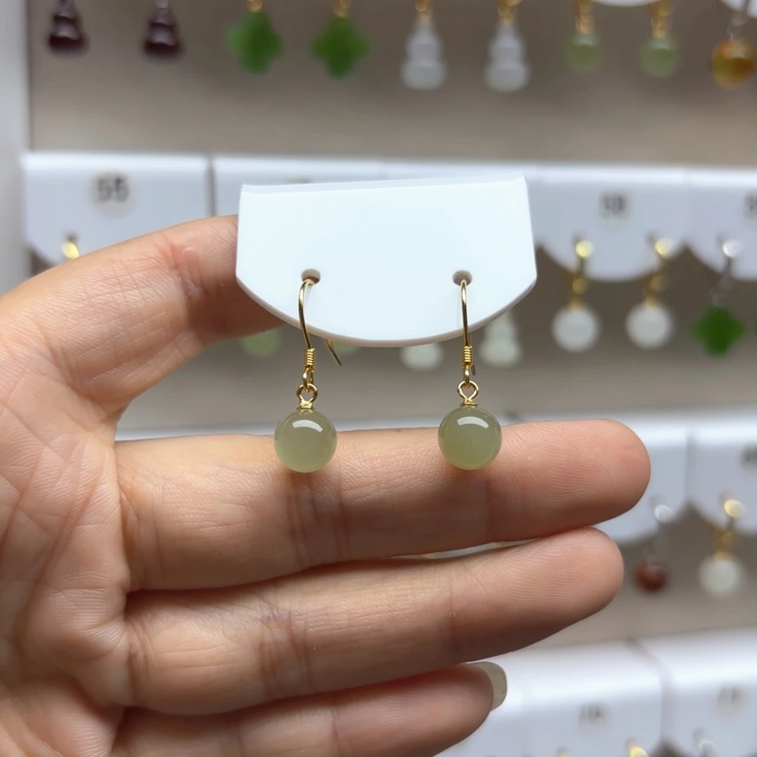 和田玉银S925镶嵌耳饰