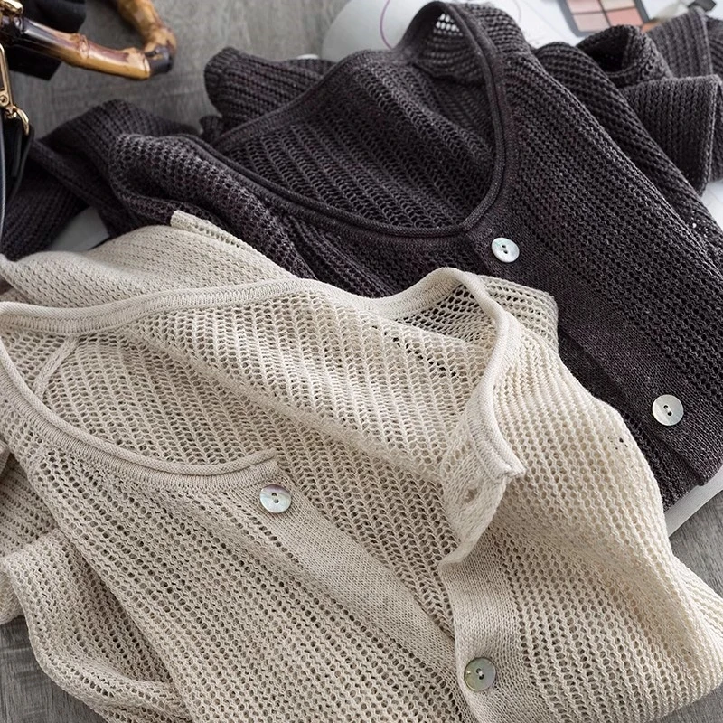 夏季薄款镂空冰丝针织防晒开衫女空调罩衫慵懒风针织开衫防晒衫女