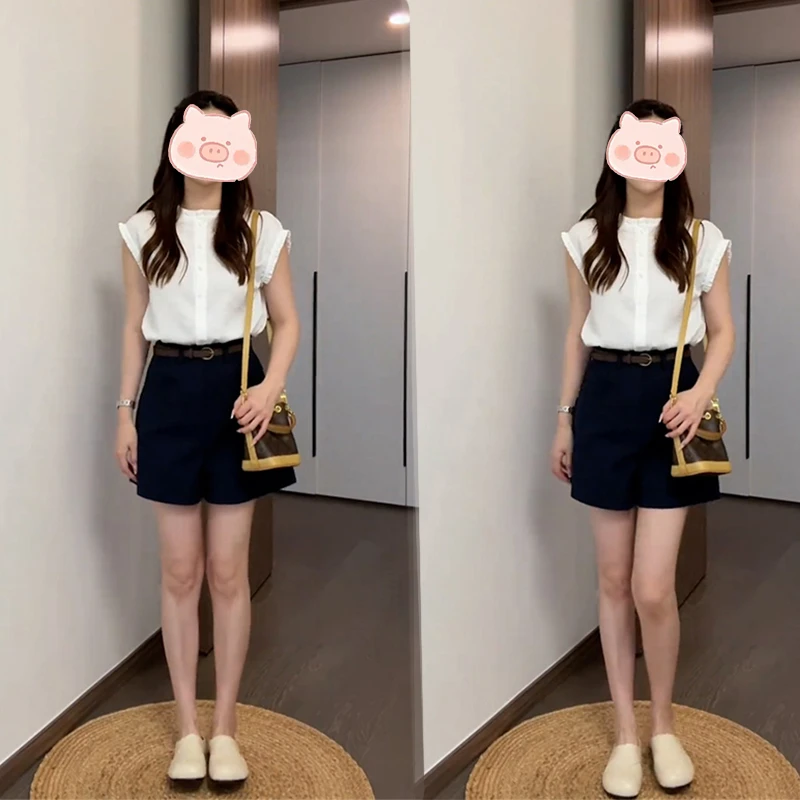 韩系穿搭一整套新款韩版休闲衬衫上衣搭配显瘦显高短裤时尚套装女
