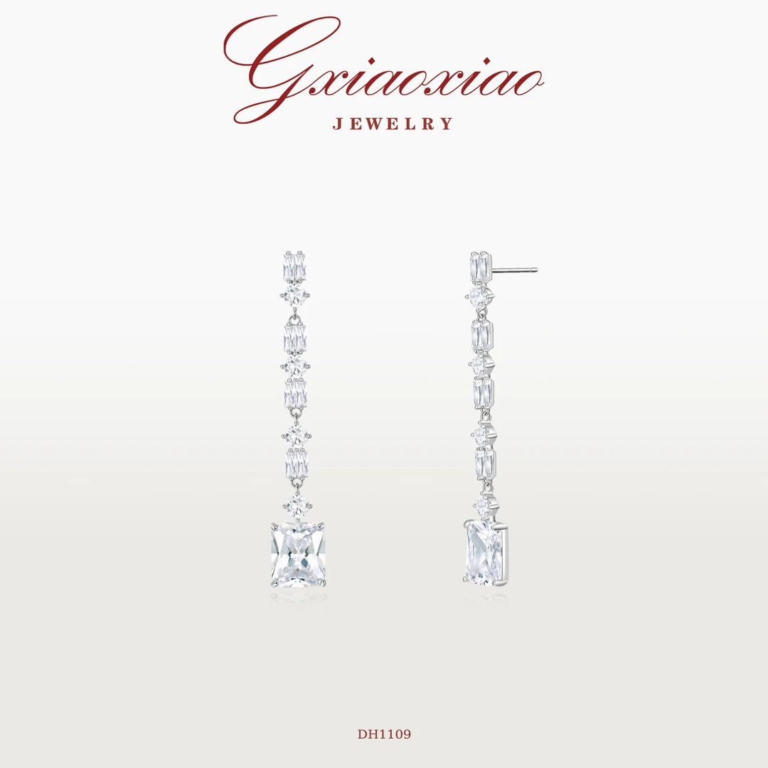 G XIAOXIAO合成锆石耳饰气质高级个性百搭几何方形流苏耳环DH1109