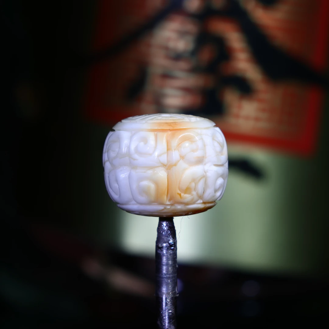 14m回纹老型墩子天然原矿一物一图精工雕刻白蜡蜜蜡配饰/A269