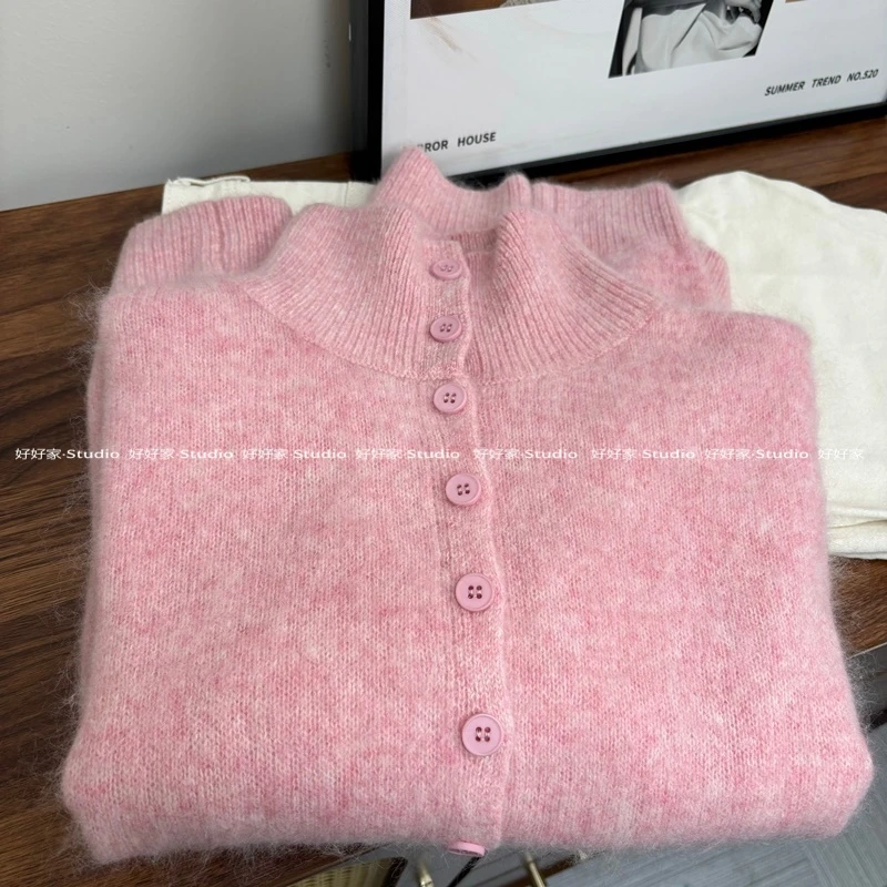 【桃里桃气】大角羊拉绒全羊毛立领针织开衫打底衫柔软保暖暖和