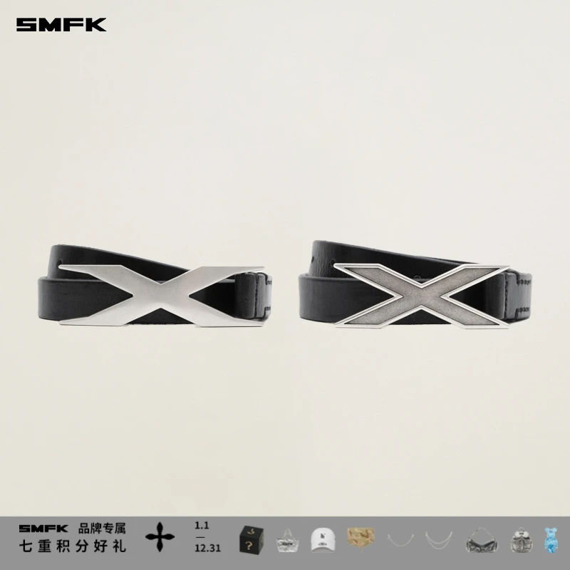 SMFK极限徽章手工皮质腰带 BLT13B1 简约时尚百搭复古气质腰带