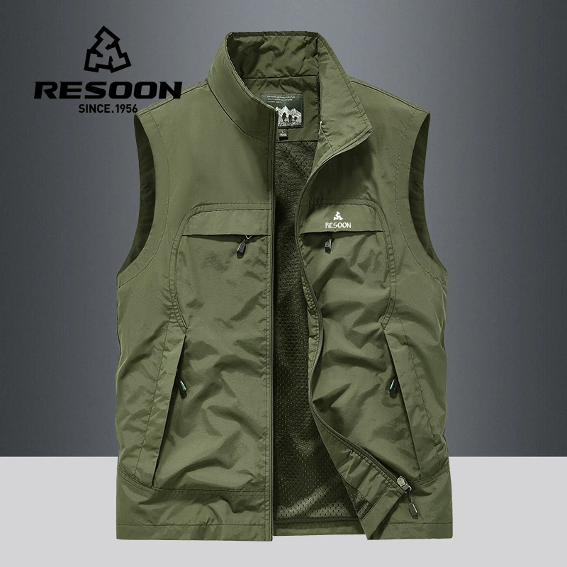 RESOON户外多口袋马甲男士春秋季休闲运动钓鱼摄影马夹薄款透气