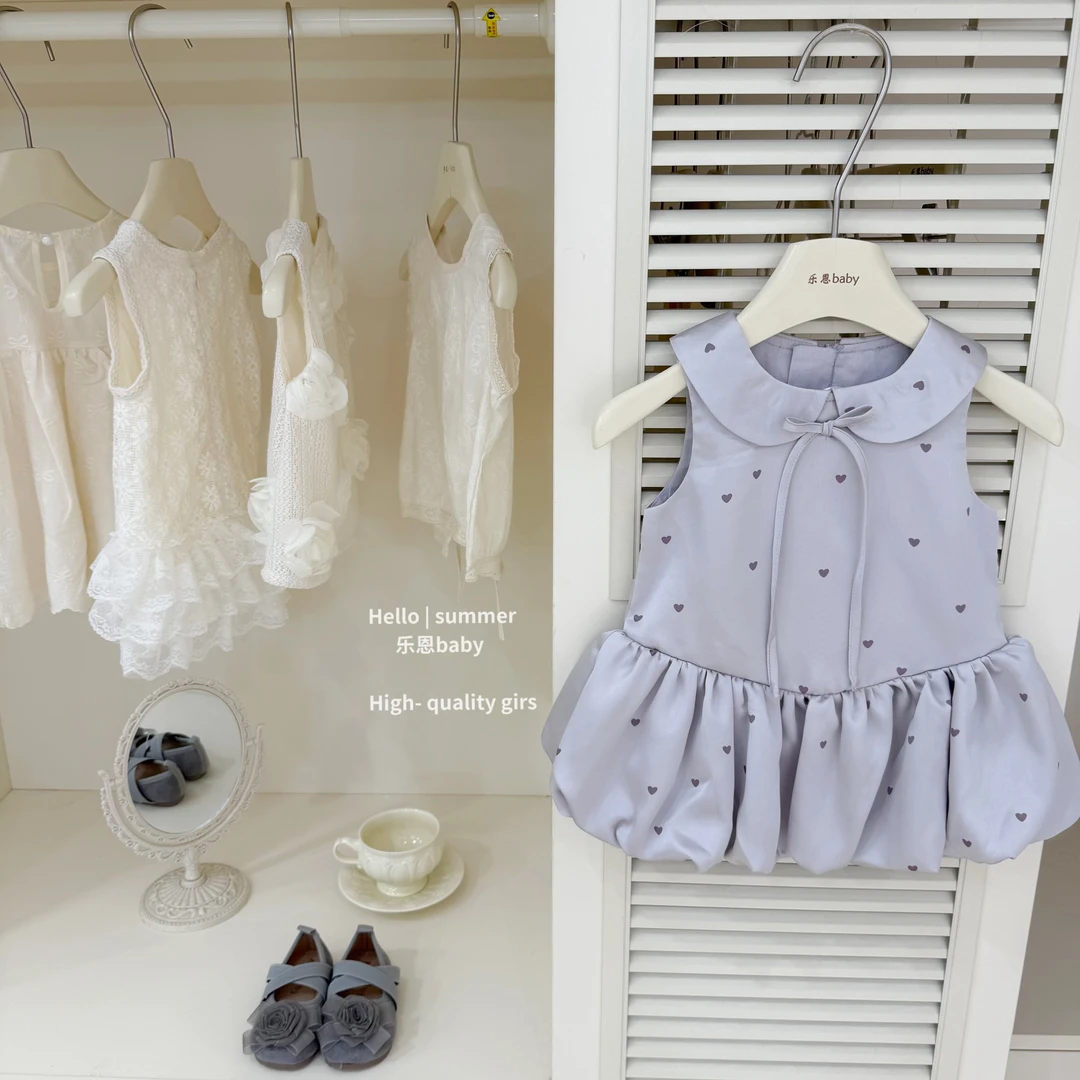 【乐恩童装】原创紫色!可露丽2025女童夏紫色爱心宫廷风背心花苞裙