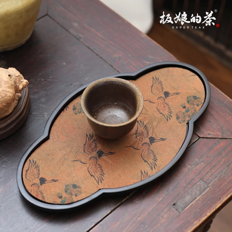 板娘的茶新中式飞鹤双面复古织锦胡桃木云朵茶盘干泡台壶承手工