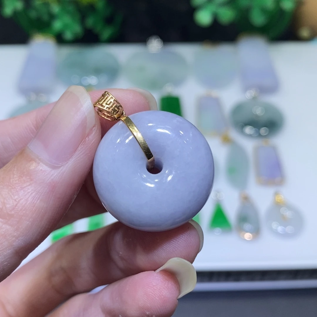 翡翠18K金镶嵌吊坠(不含链)