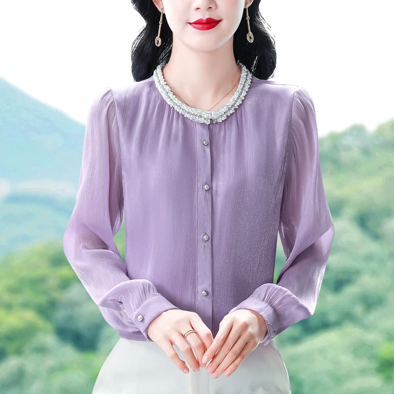 法式轻奢秋装设计感紫色长袖衬衫女2025秋季新款洋气上衣春秋衬衣