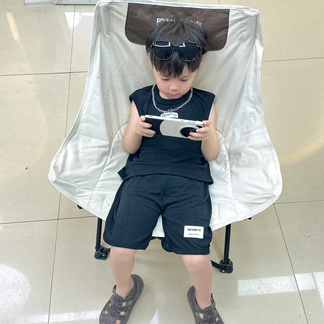 【冰丝流苏条】儿童套装夏季两件套男女宝薄款宽松凉爽透气防蚊韩版