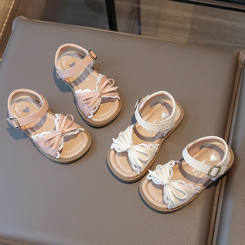 女童可爱蕾丝蝴蝶结公主凉鞋2025韩版夏季新款小女孩软底沙滩鞋潮