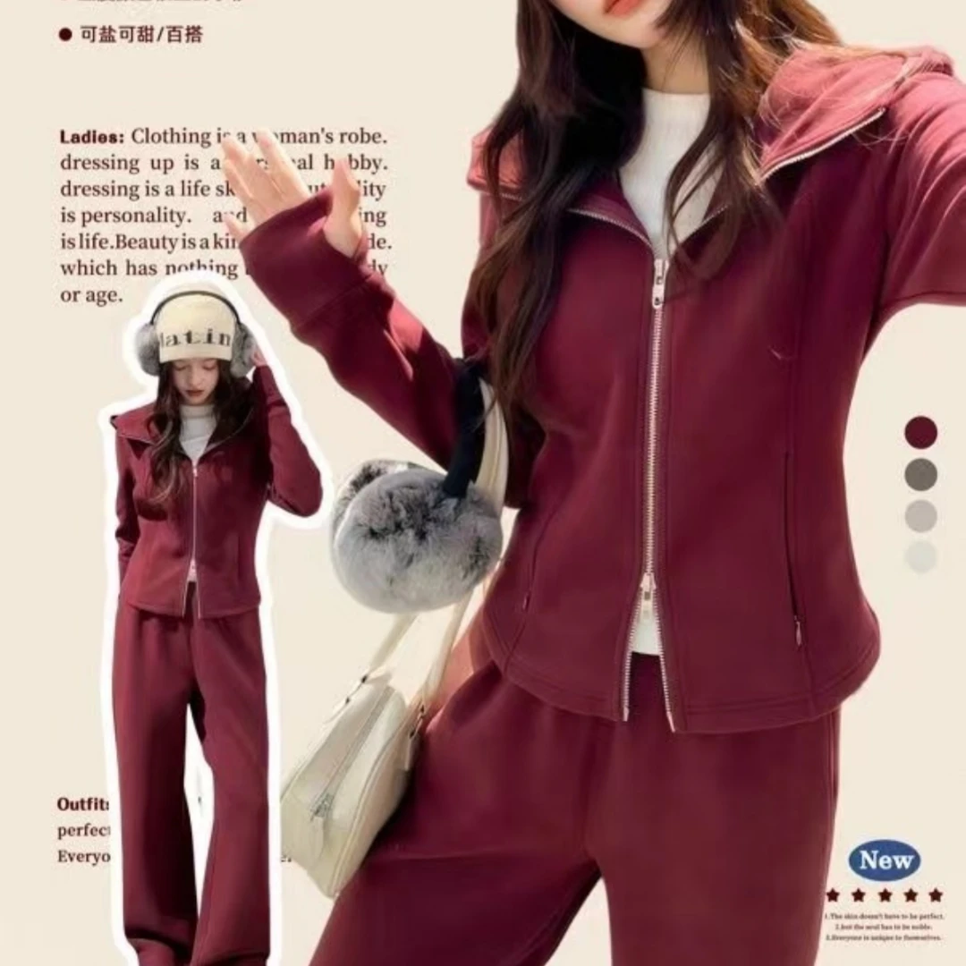 【济州岛】磨毛修身连帽瑜伽服+卫裤套装