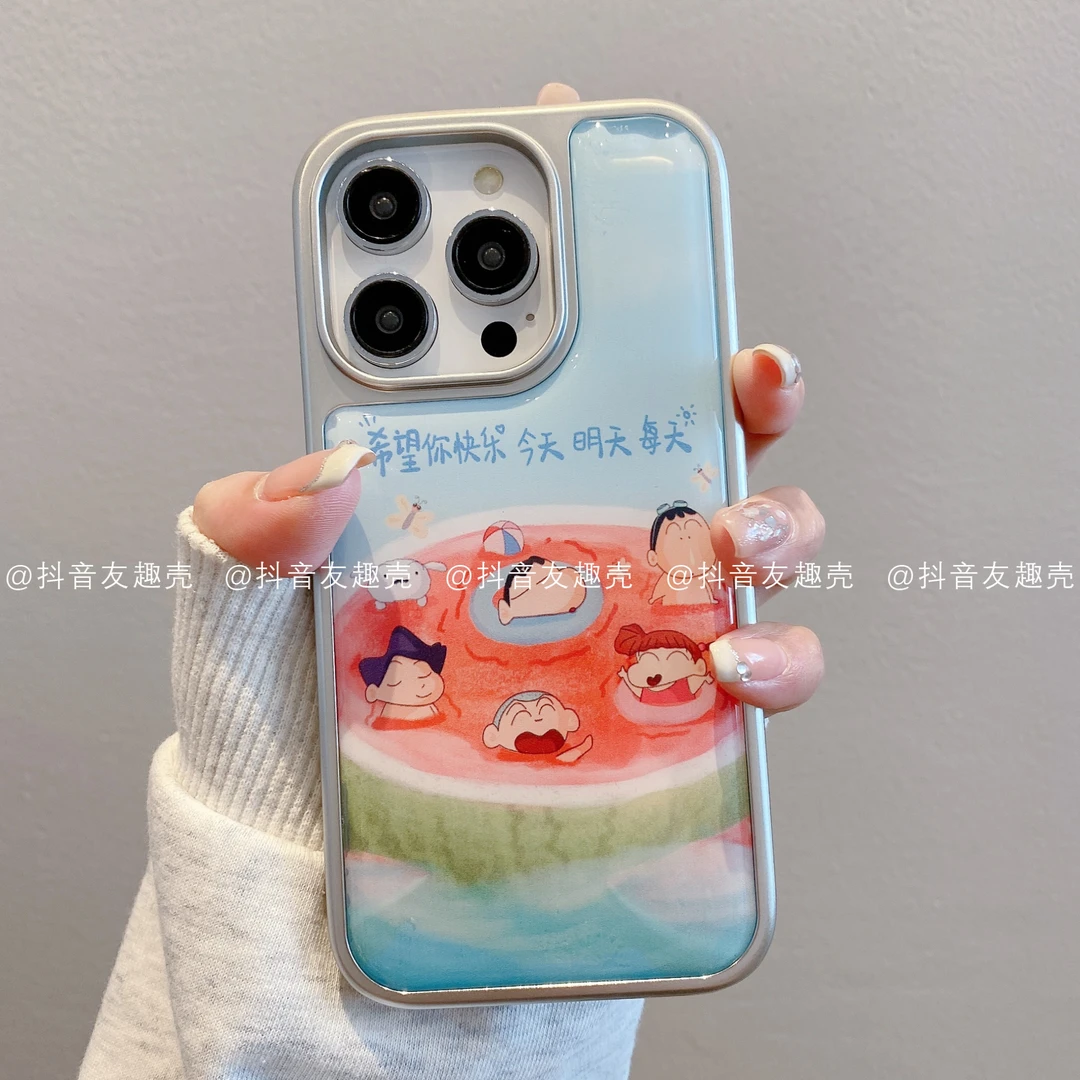 适用于苹果16新款华为荣耀小米大孔滴胶卡通手机壳小新创意ins潮