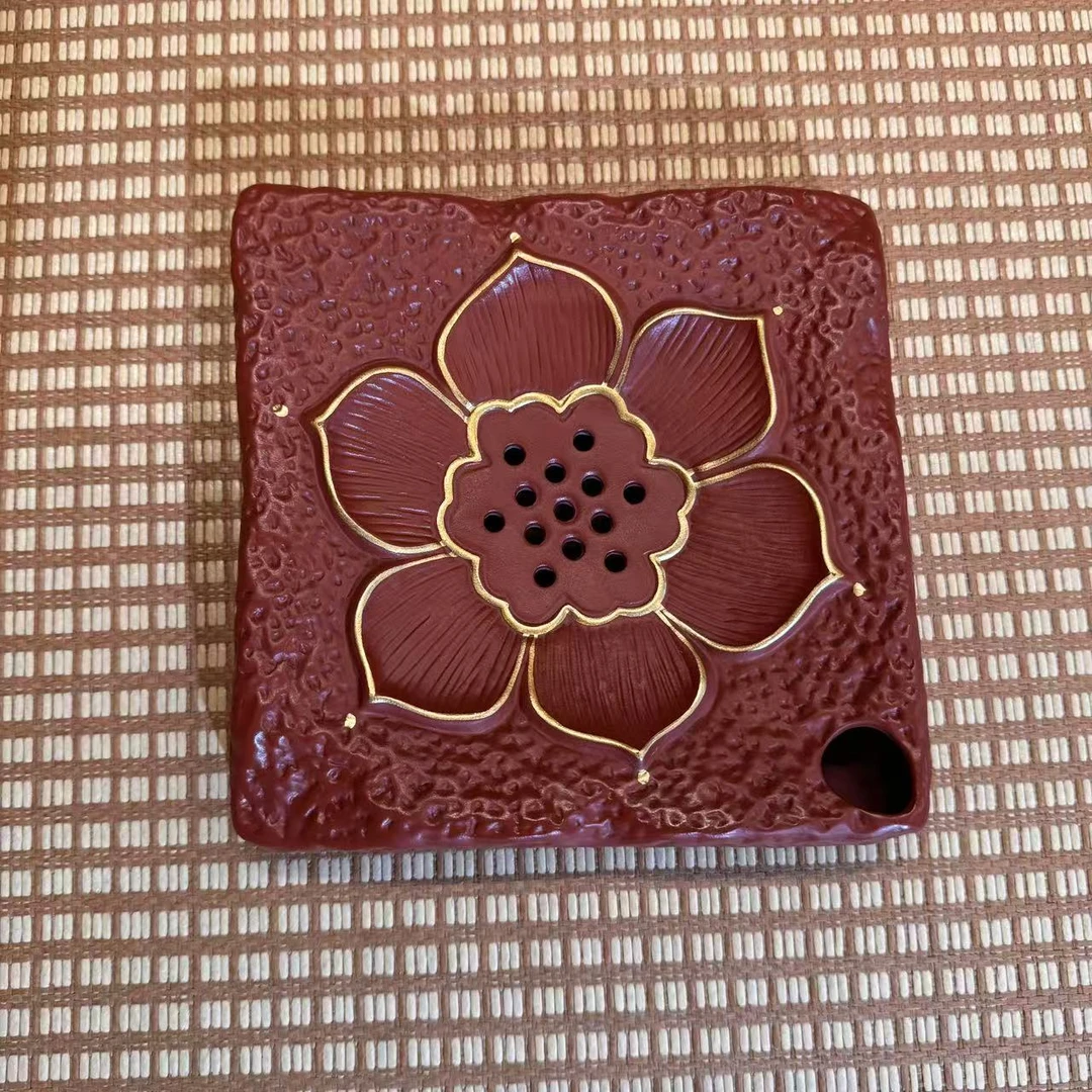 【金爷严选】朱泥（方）莲花壶承紫砂  送礼 自用 茶具 喝茶必备