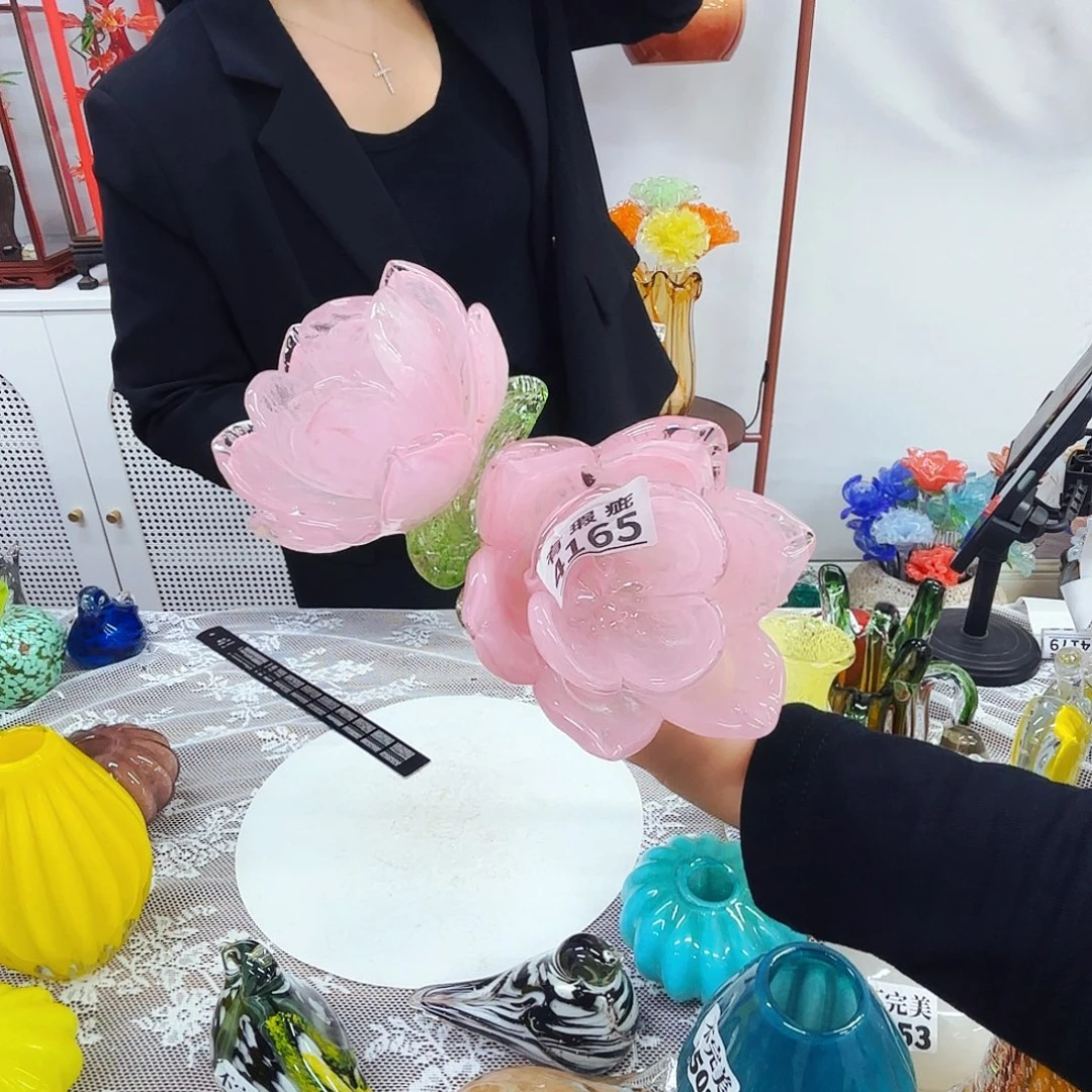 2朵荷花安妮家居琉璃摆件瑕疵