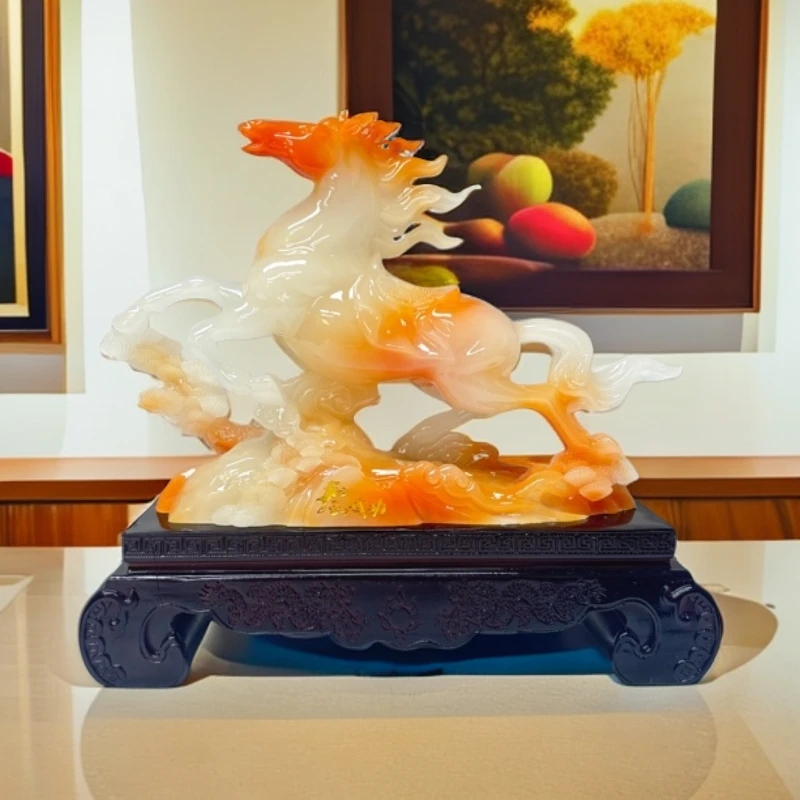 长30高26公分白玉红花马到成功适合家居玄关公司办公室电视柜装饰