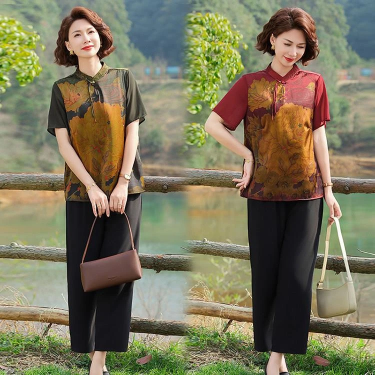 恒源祥彩羊母亲节新中式妈妈春夏洋气时尚衬衫套装2025新款国风小