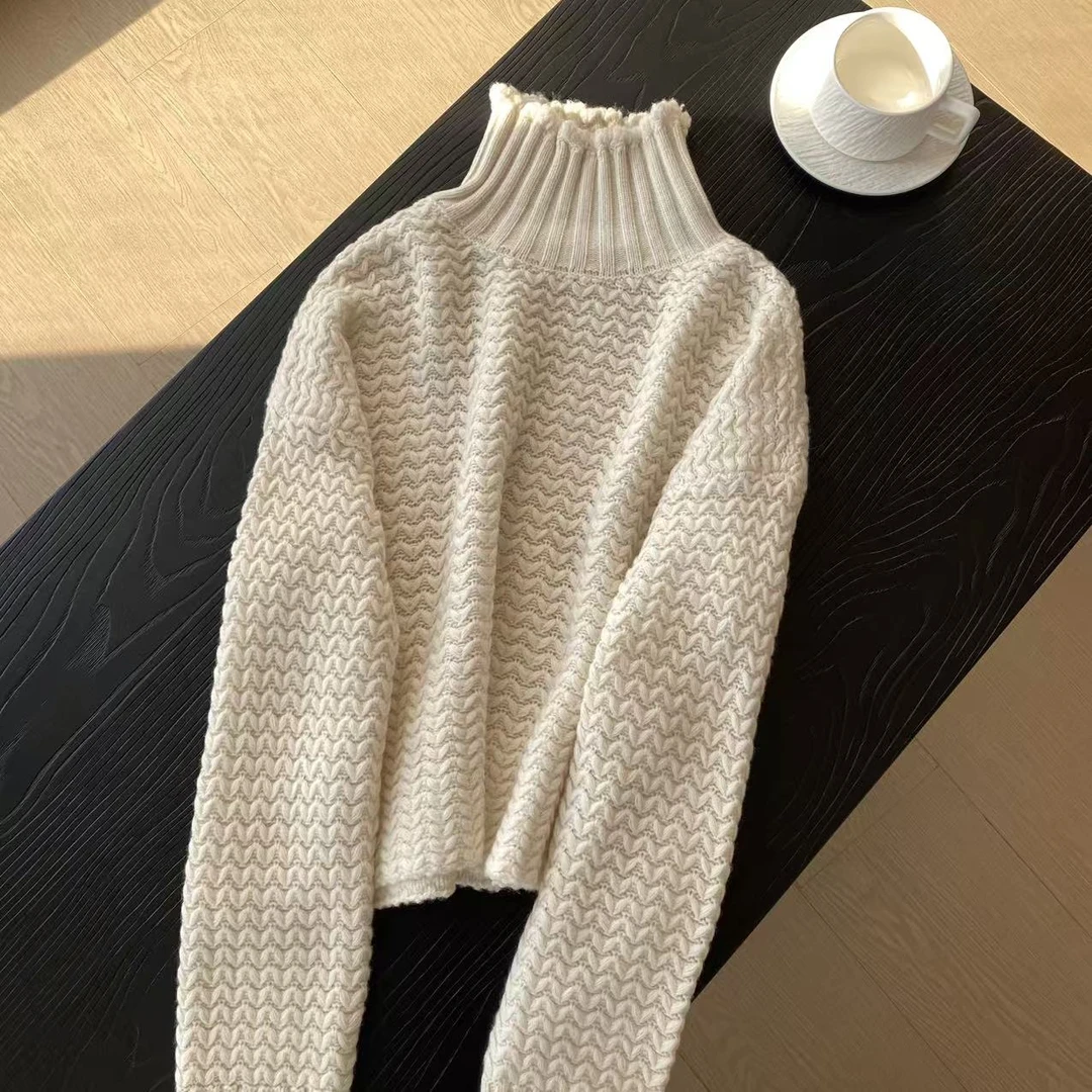 yuhee “波浪卷” 高品质极简波浪纹坑条纹理毛衣1202-20