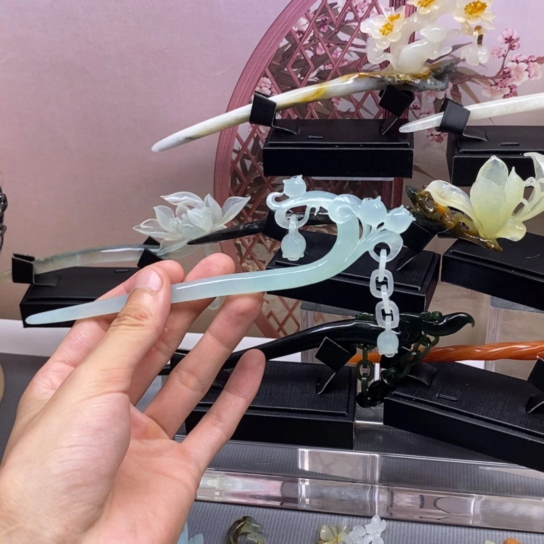 合金蛇纹石玉发饰
