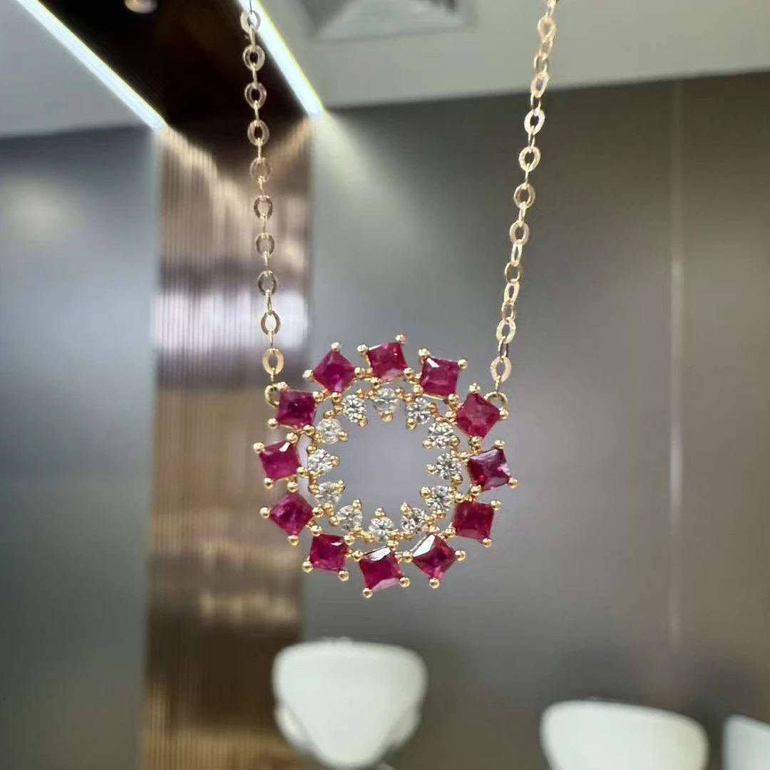 18k金红宝石甜甜圈款项链 约1.50ct时尚气质