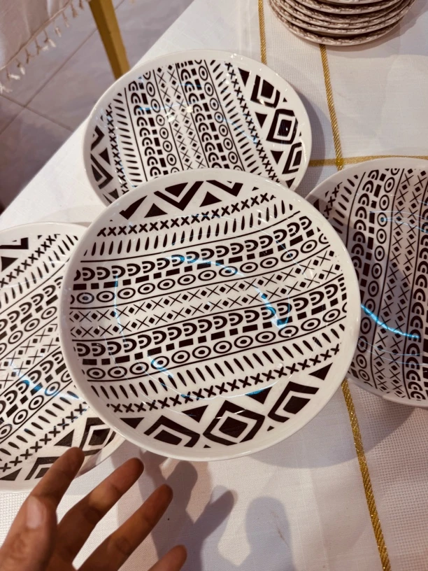 波西米亚风4个装陶瓷深盘拌面盘