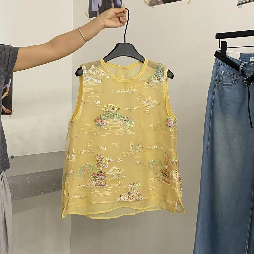 【ARONG阿荣家】刺绣马甲10027-黄色-M