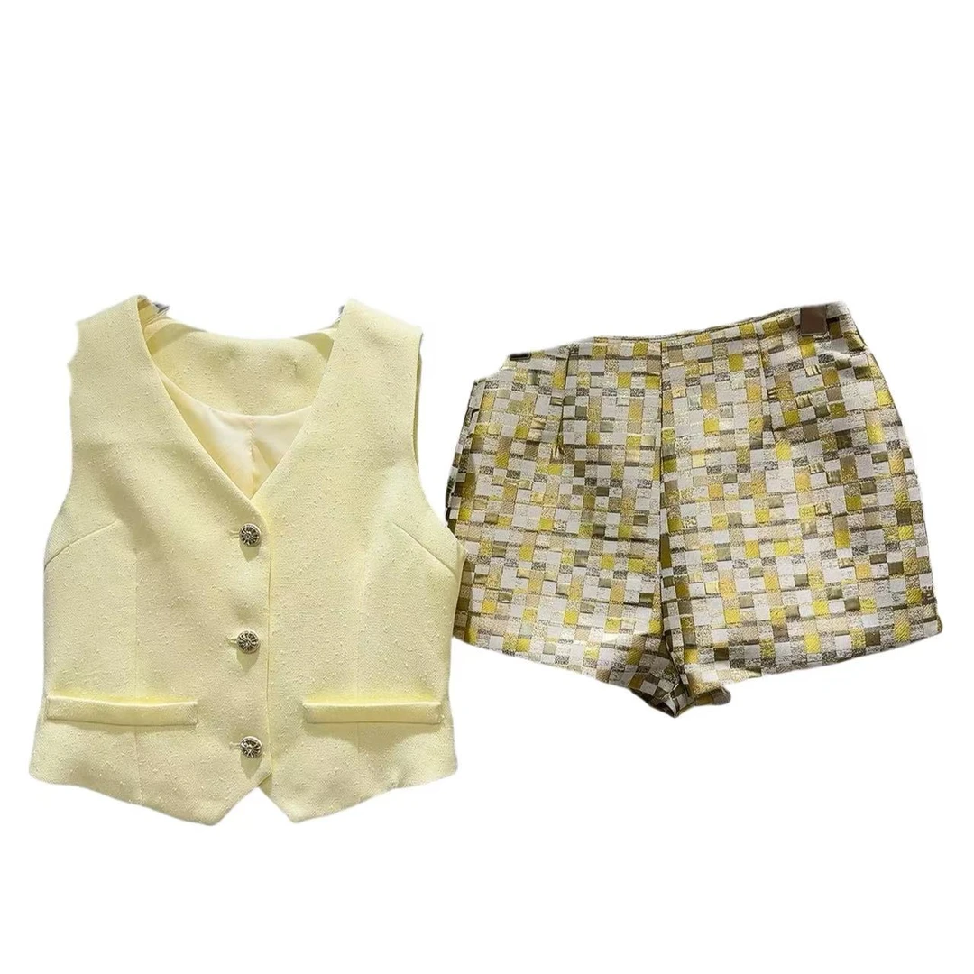 豆豆服饰小香风 马甲短裤套装