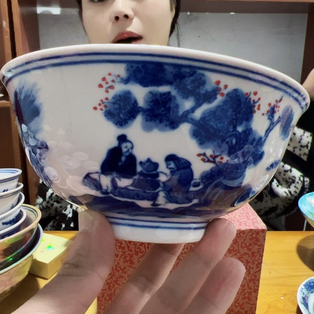 摆件瓷景德镇红xixi溪山访友6寸碗