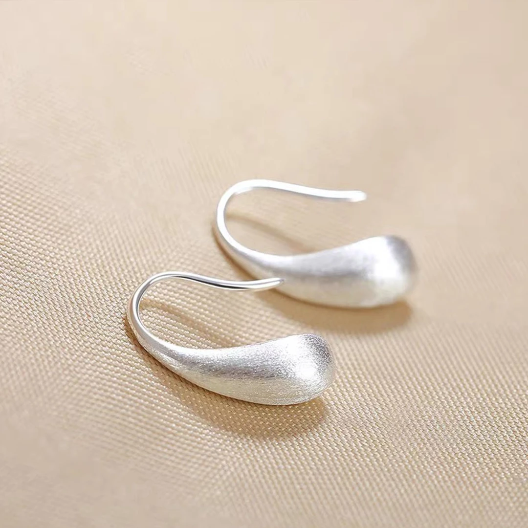 足银耳饰 999纯银拉丝水滴耳环女轻奢气质高级感耳钉独特耳饰