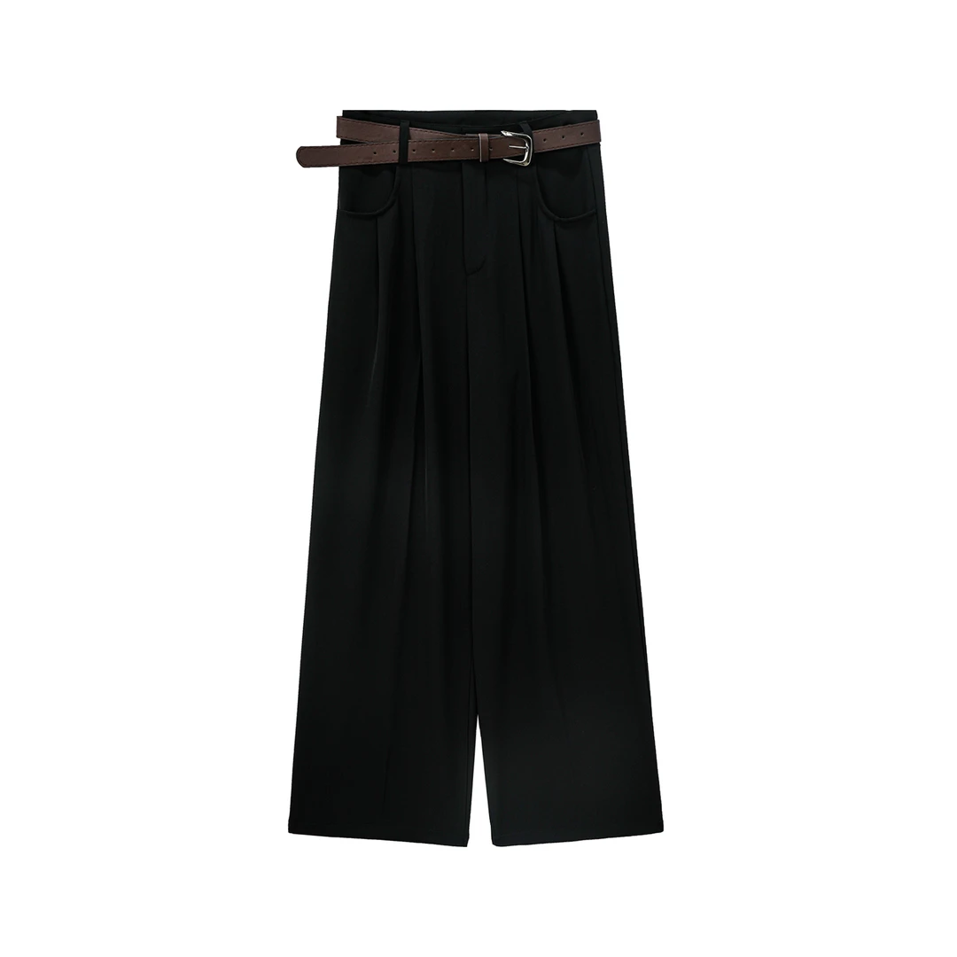 X26255高腰直筒休闲裤潮流显瘦西装裤垂感（送腰带）