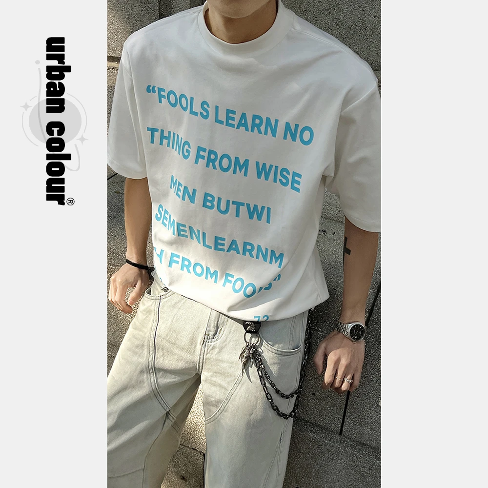 cleanfit短袖t恤男夏季潮牌字母印花半高领打底衫青少年休闲上衣