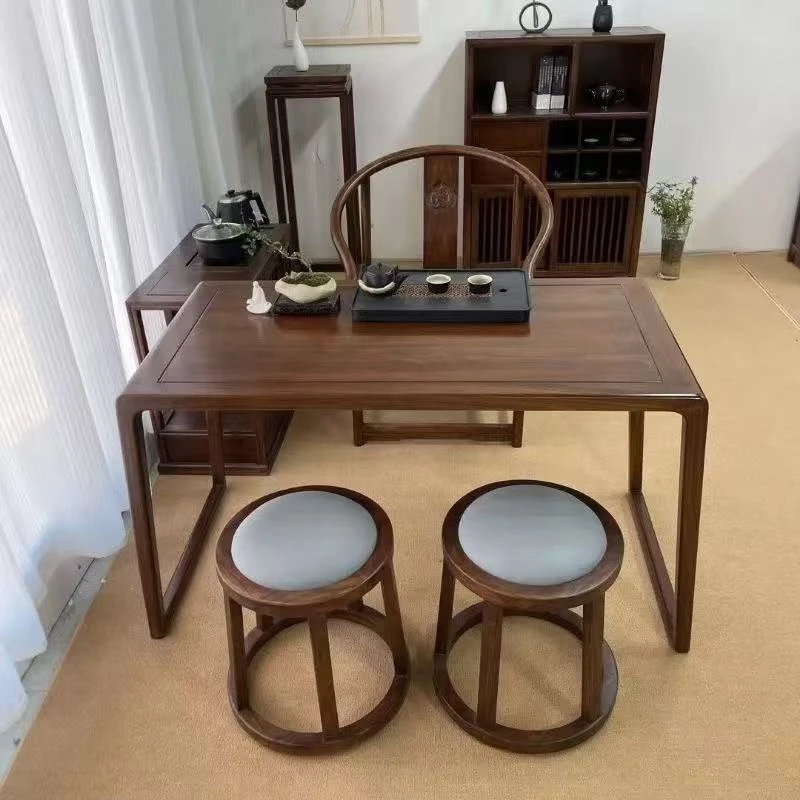 阳台小茶桌椅组合卧室小户型简约家用实木茶台新中式网红一体茶桌