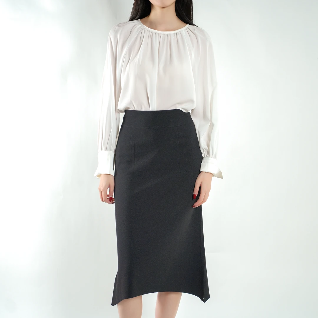 GIRDEAR/哥弟复古百搭修身高腰弹力中长款开衩半身鱼尾裙1200333