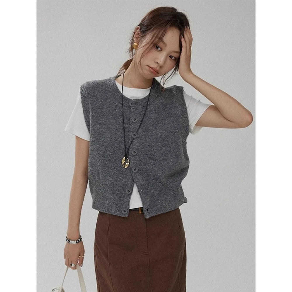 复古日系无袖背心针织马甲开衫女装秋冬外穿洋气时髦马夹百搭上衣