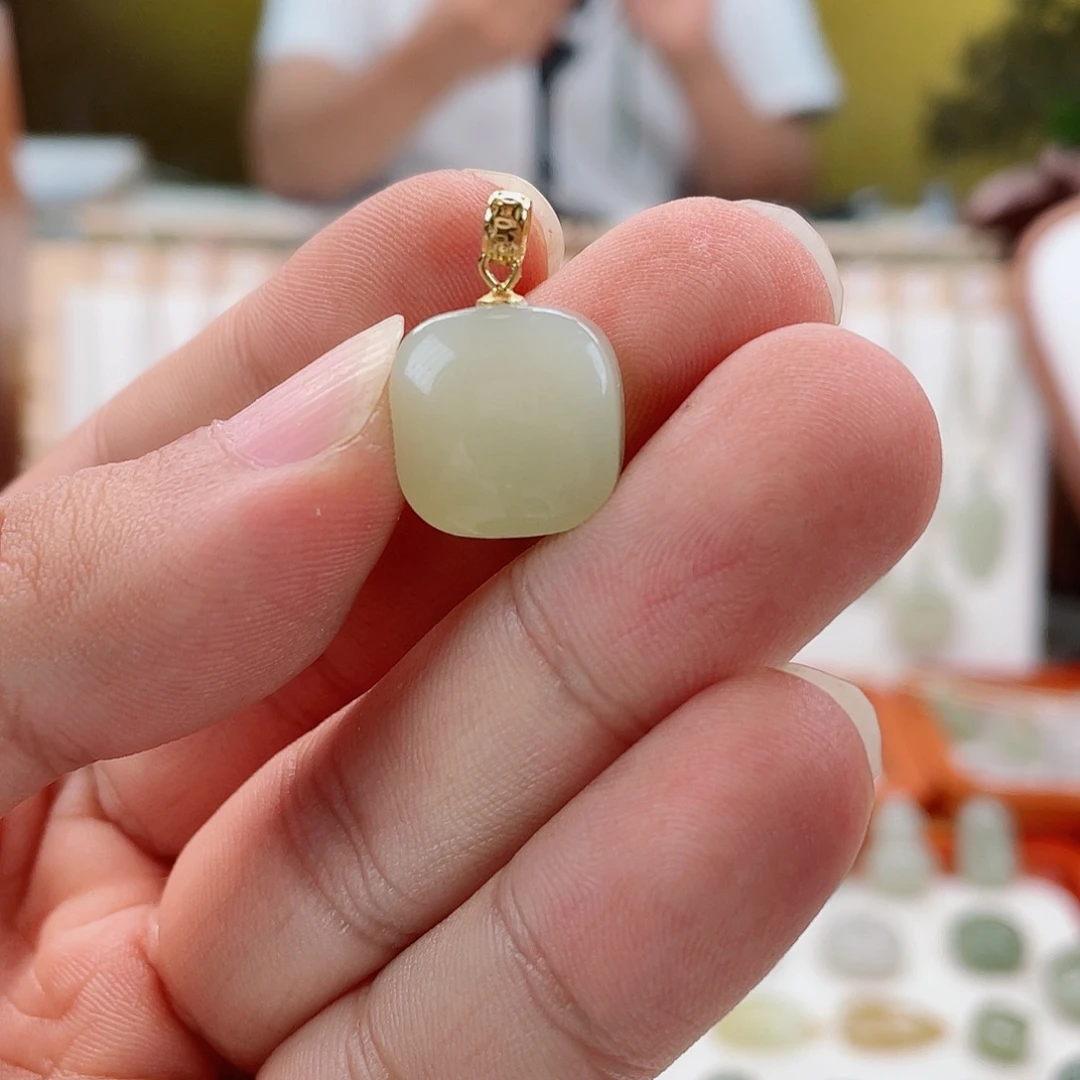 和田玉银S925镶嵌颈饰送银链