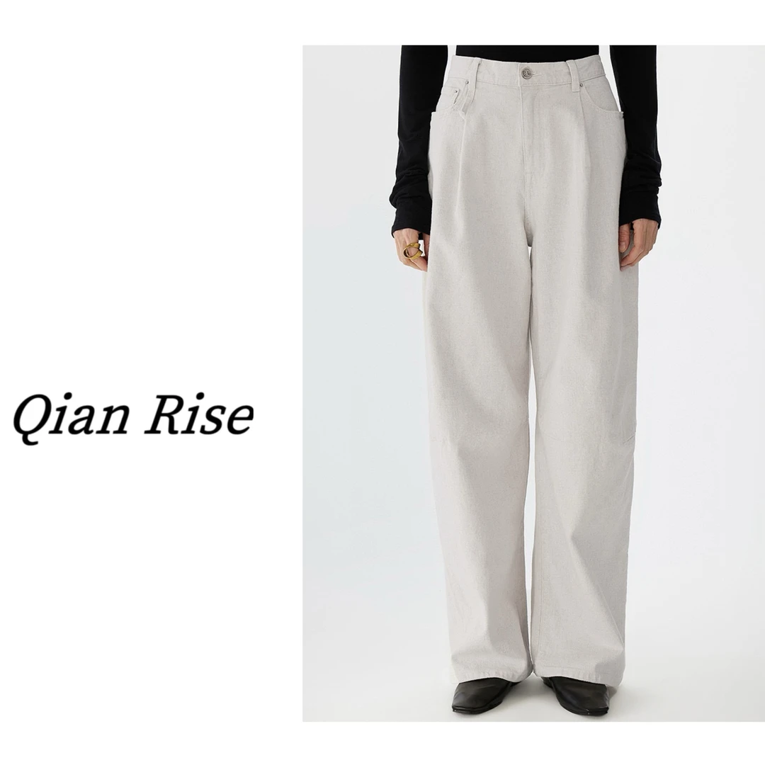 千瑞姿 -「软牛仔裤」宽松直筒软牛仔阔腿裤修饰腿型弹力白牛仔百搭