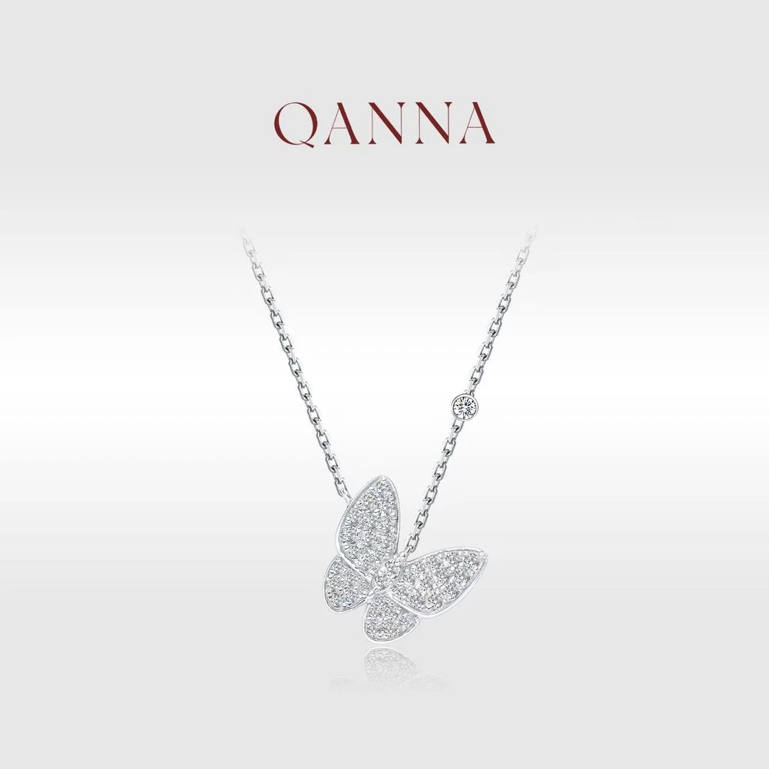 QANNA【满钻蝴蝶】18K金轻奢百搭大号蝴蝶锁骨链钻石项链AP