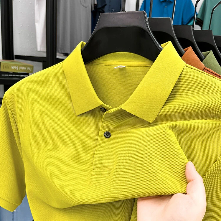 夏季高端丝光棉POLO衫宽松短袖中靑年商务纯色含桑蚕丝T恤上衣