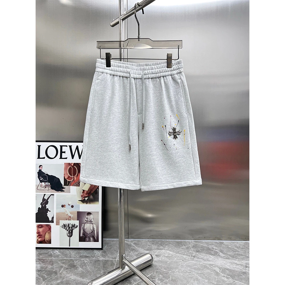 欧洲站潮牌涂鸦帅气灰色休闲短裤男夏季潮流美式宽松百搭五分短裤