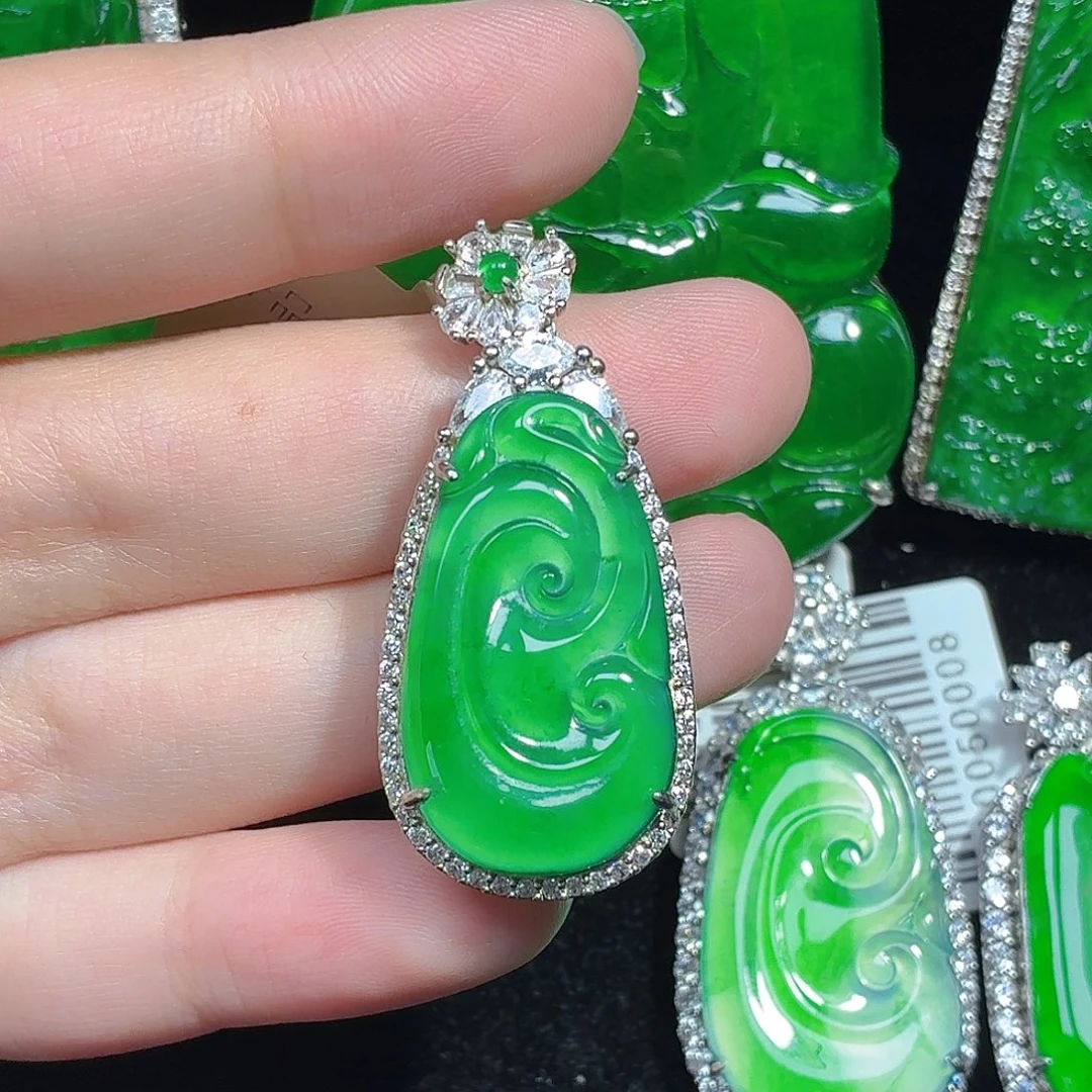 翡翠银S925镶嵌颈饰天然A货翡翠