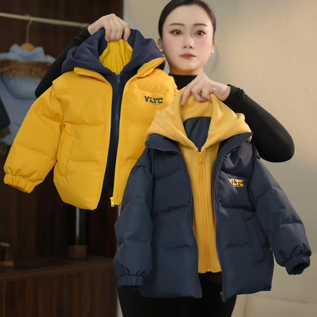 【鸭梨童品】2025新款连帽男童时尚加厚冬季休闲撞色棉服yL20425