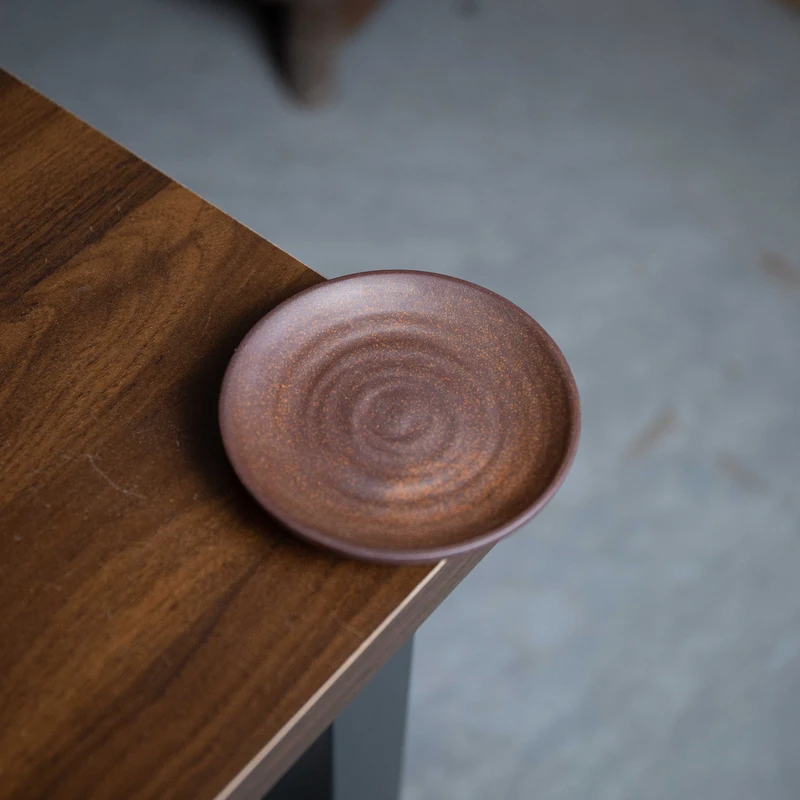 【老岩泥黑金版】黑金手拉纹杯垫.6721.中式原矿复古粗陶裸烧茶杯垫