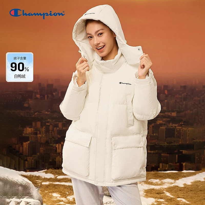 Champion冠军时尚百搭休闲潮流情侣宽松保暖连帽羽绒服U5DDJSM016