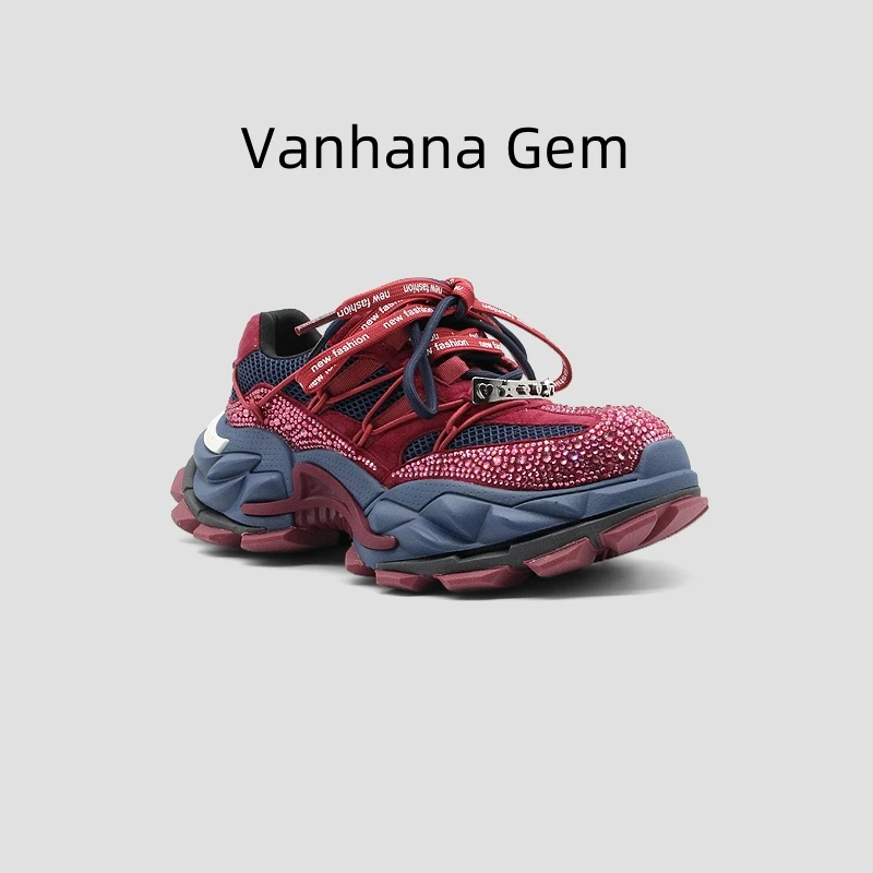 VANHANA GEM欧货设计师款潮流厚底老爹鞋重工真皮复古系带女鞋