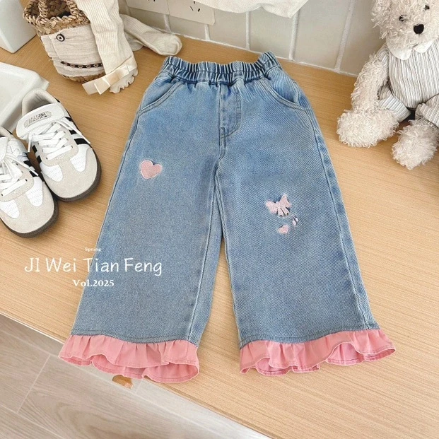 几味甜风-粉色花边牛仔裤-女童时尚-12551