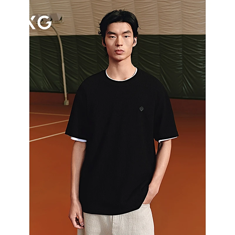 GXG男装 圆领T恤暗满印提花短袖针织 2025年夏季新品#G25X442087