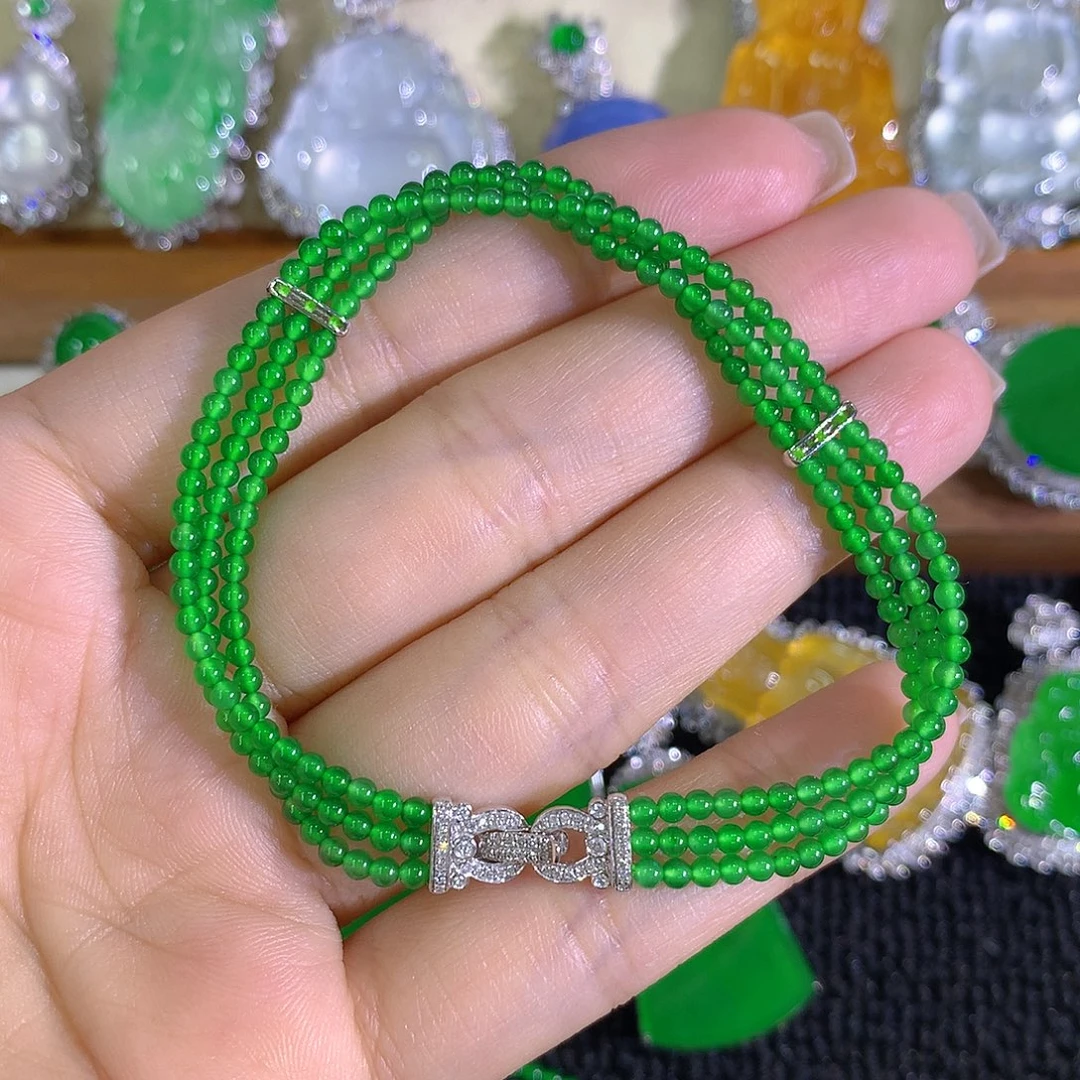 翡翠18K金镶嵌手链8888