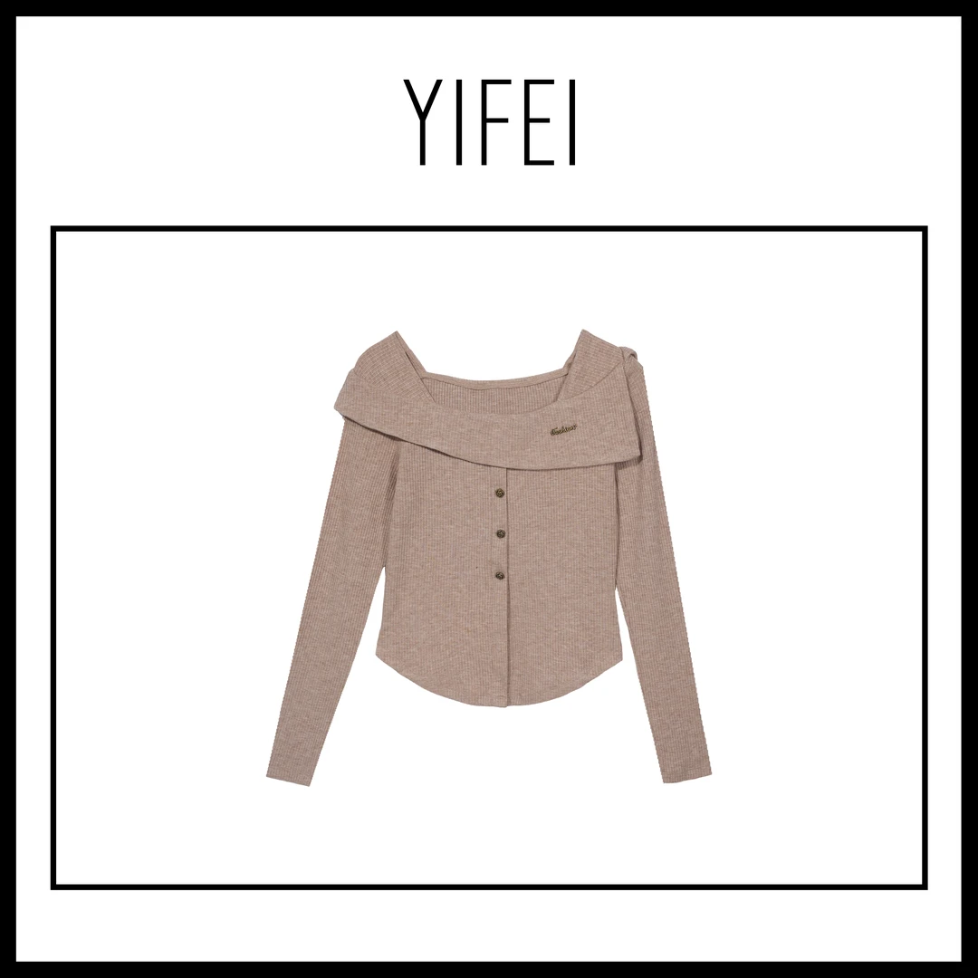 【艺菲专属】T1F58006复古优雅翻领长袖针T恤